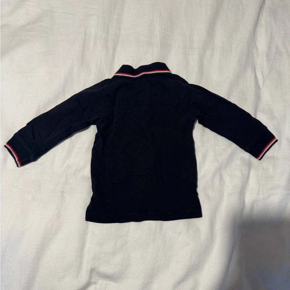 Moncler Navy Long Sleeve Polo with Red & White Trim Detail
